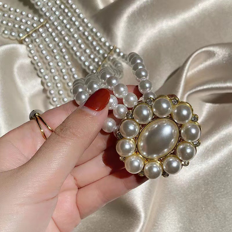 Pearl gold elastic buckle belt