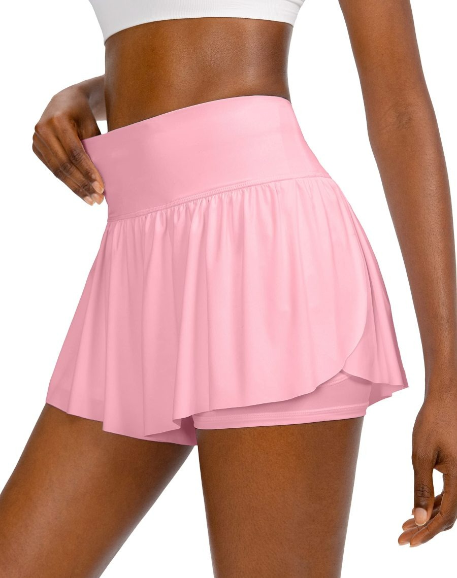 2 in 1 High Waisted Flowy Running Skirt Shorts for Women