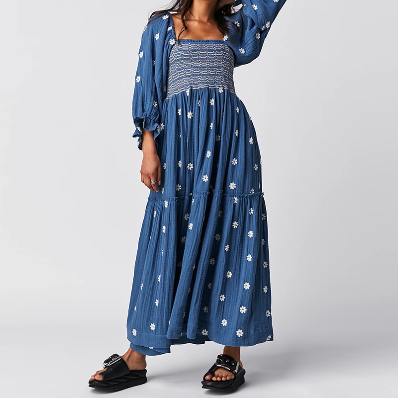 🔥HOT SALE🔥Beach Style Ruffle Swing A-Line Maxi Bohemian Floral Dress(BUY 2 FREE SHIPPING)