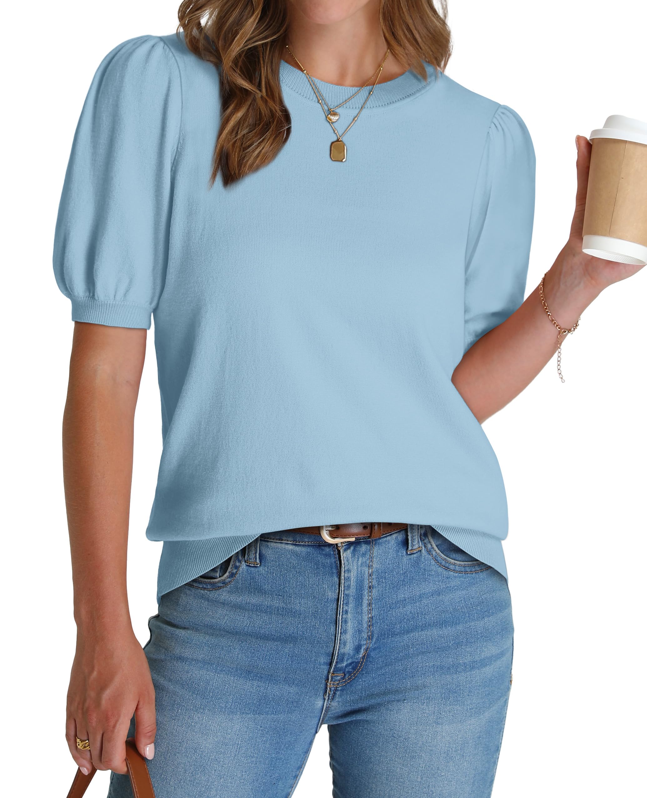 ⏰Hot Sale-Women's Lightweight Puff Short Sleeve Sweater(Buy 2 Free Shipping)