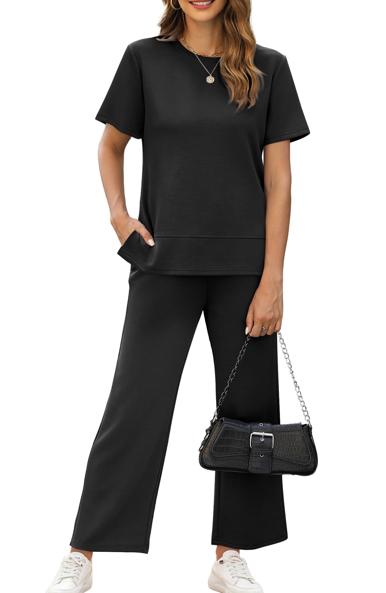 Limited time sale🔥Women's Casual Two Piece Slit Top and Wide Leg Pants(BUY 2 FREE SHIPPING)
