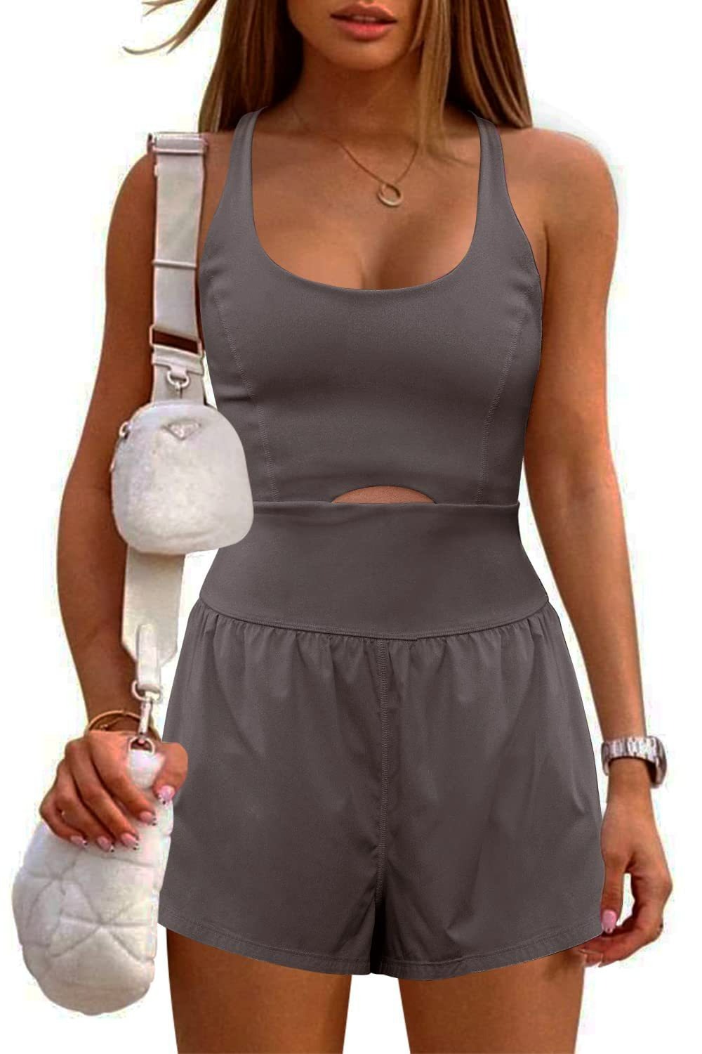 Crisscross Backless Cutout Tank Athletic Romper (Buy 2 Free Shipping)