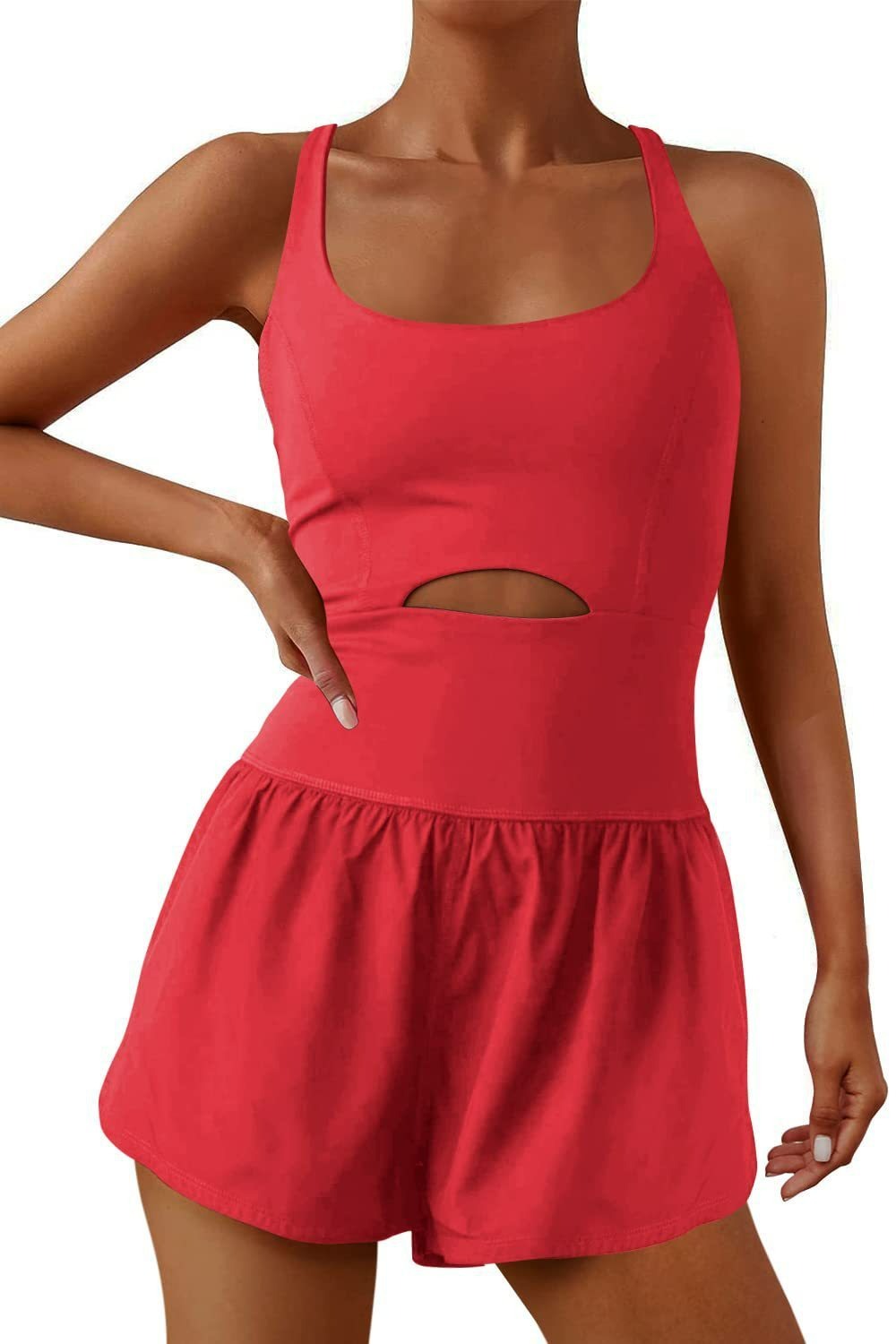 Crisscross Backless Cutout Tank Athletic Romper (Buy 2 Free Shipping)