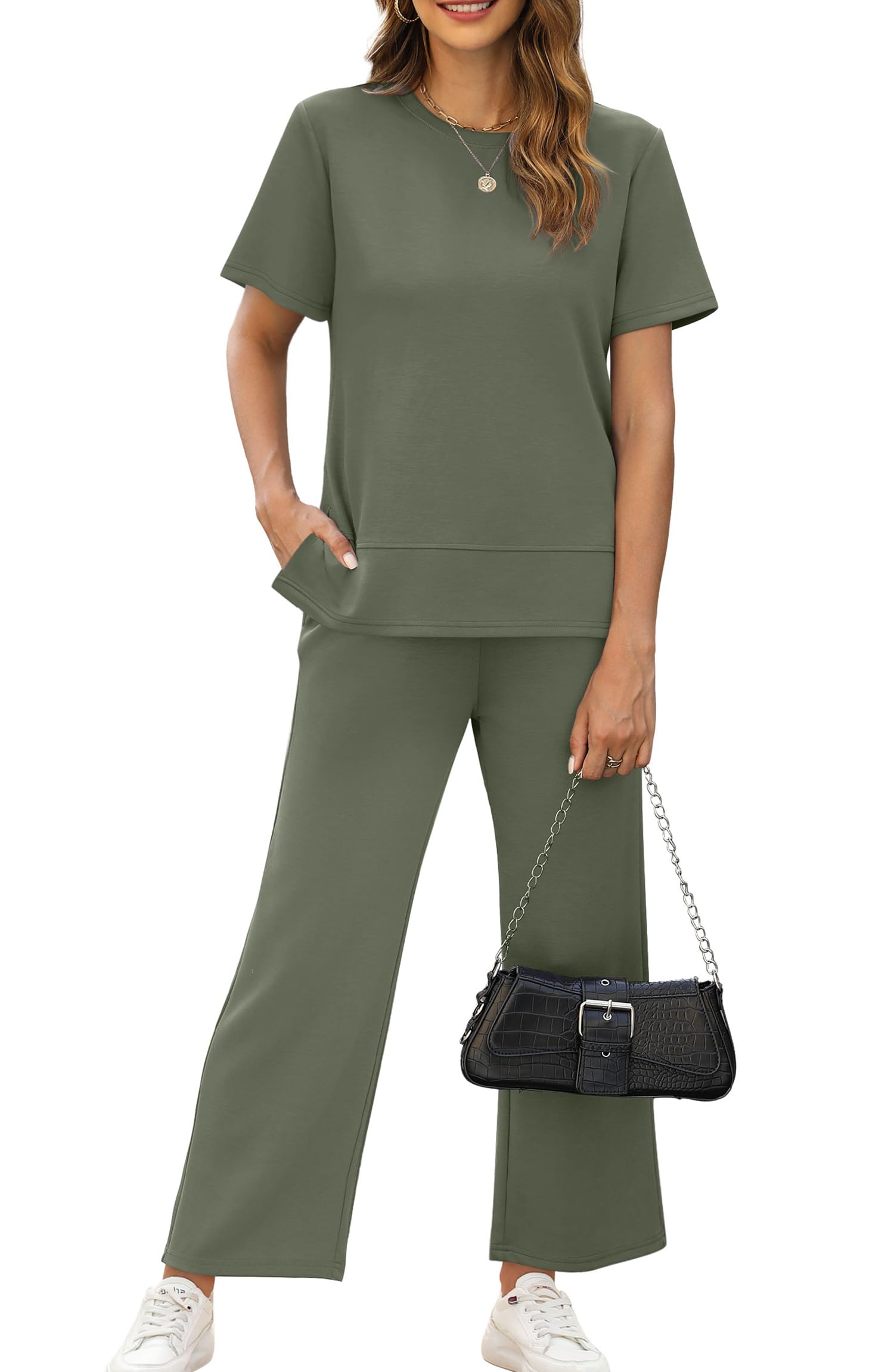 Limited time sale🔥Women's Casual Two Piece Slit Top and Wide Leg Pants(BUY 2 FREE SHIPPING)