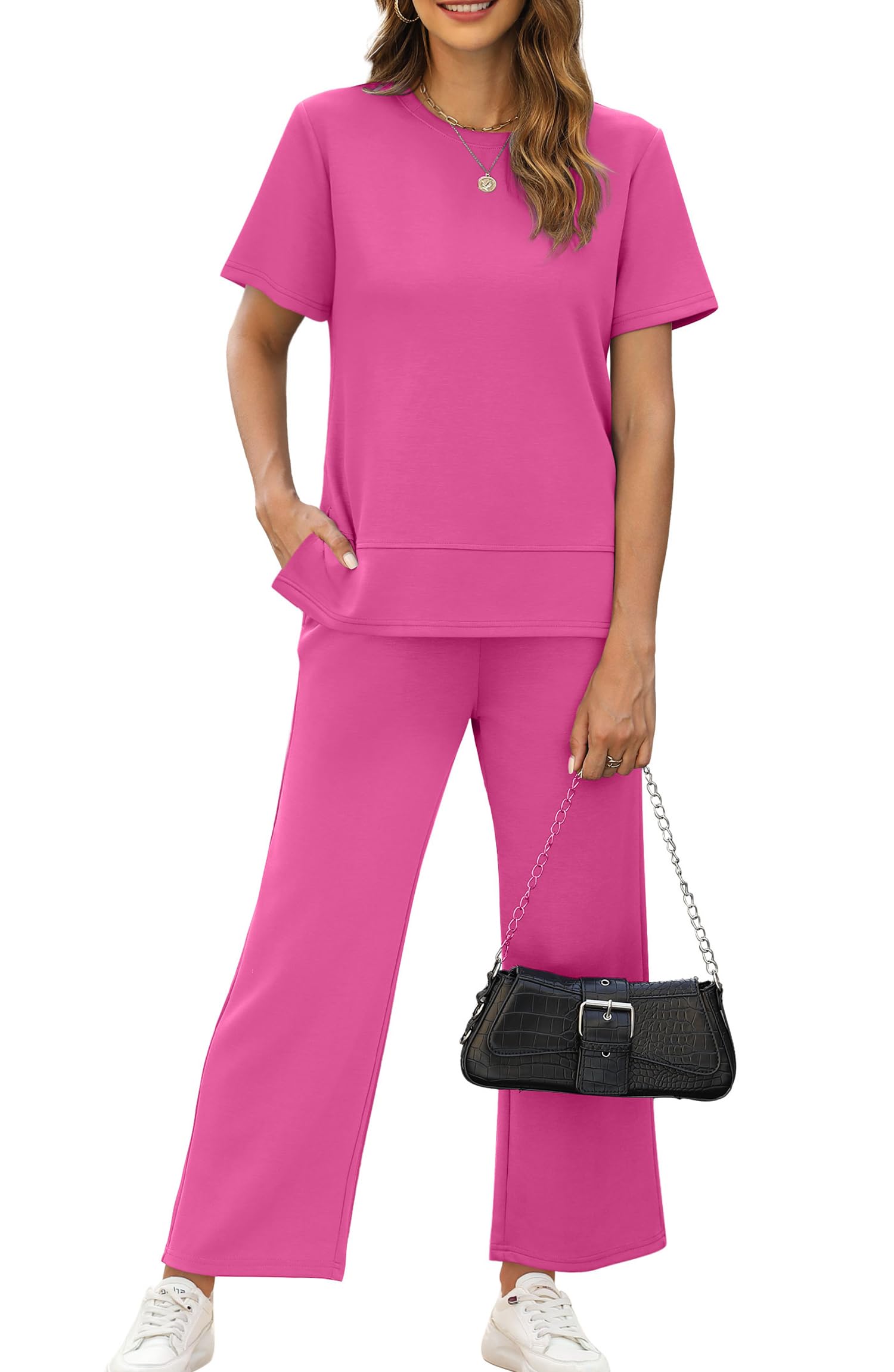 Limited time sale🔥Women's Casual Two Piece Slit Top and Wide Leg Pants(BUY 2 FREE SHIPPING)