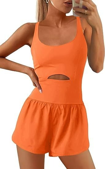 Crisscross Backless Cutout Tank Athletic Romper (Buy 2 Free Shipping)