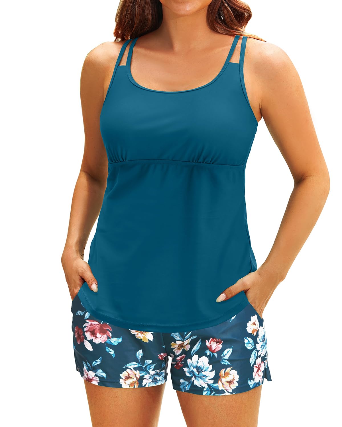 Women Tummy Control Bathing Suit with Shorts Athletic Two Side Pockets(BUY 2 FREE SHIPPING）