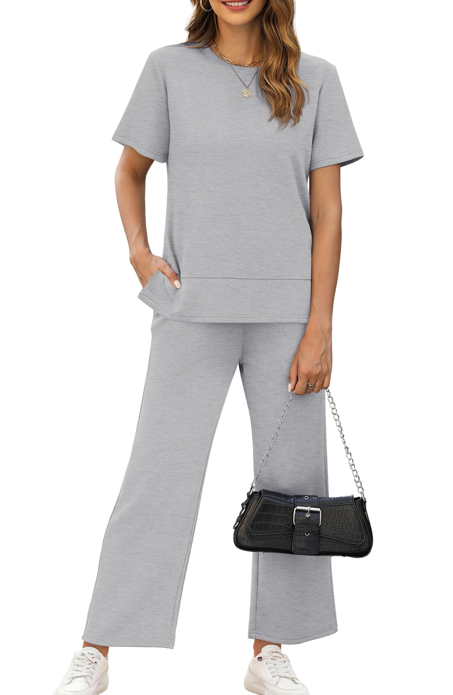 Limited time sale🔥Women's Casual Two Piece Slit Top and Wide Leg Pants(BUY 2 FREE SHIPPING)