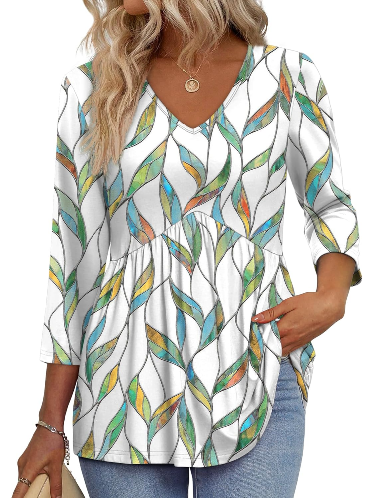 Women's V-Neck 3/4 Sleeve Babydoll Tunic Tops (BUY 3 FREE SHIPPING)