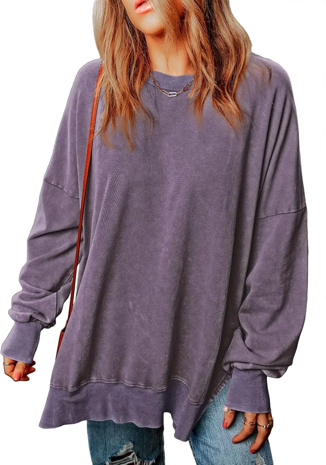 WOMENS CASUAL LONG SLEEVE CREWNECK LIGHTWEIGHT PULLOVER TOPS(BUY 2 FREE SHIPPING)
