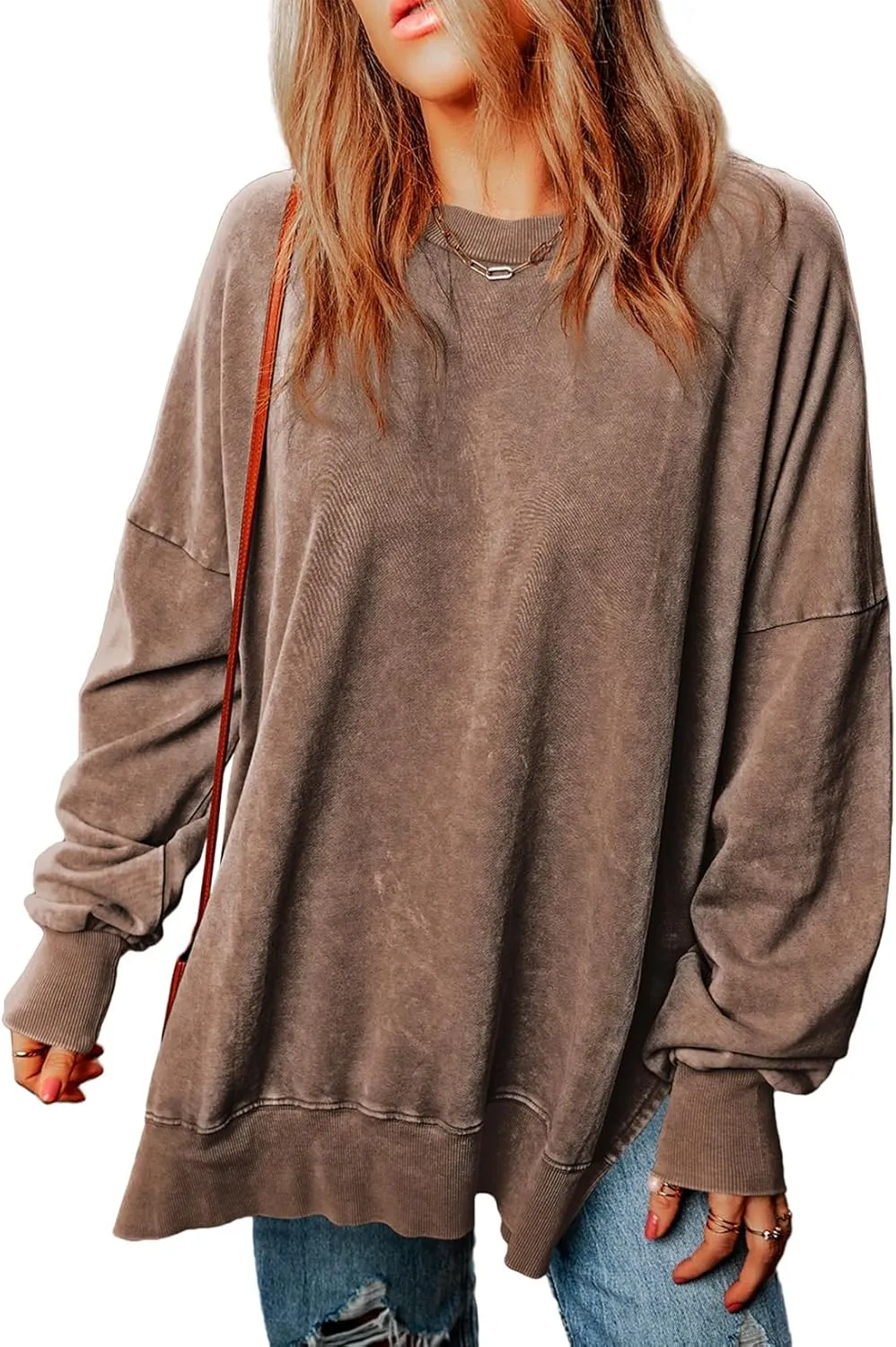 WOMENS CASUAL LONG SLEEVE CREWNECK LIGHTWEIGHT PULLOVER TOPS(BUY 2 FREE SHIPPING)