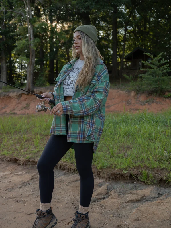 Oversized Plaid Flannel Shacket, Casual Button‑Front Layering Outerwear