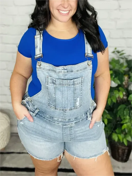 WOMEN'S DENIM OVERALL HIGH RISE SHORTS