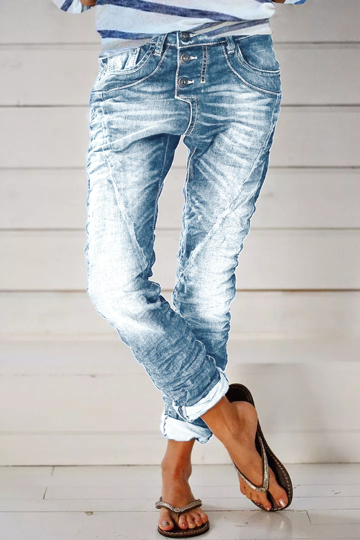 Midiross Vintage Button Fly Stitch Trim Low Waist Jeans