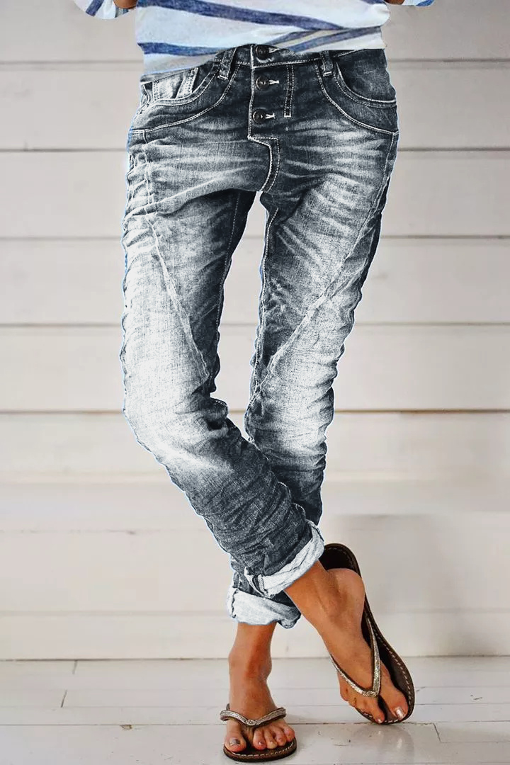 Midiross Vintage Button Fly Stitch Trim Low Waist Jeans