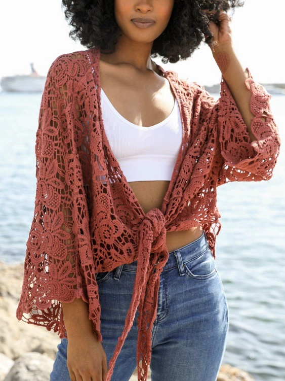 Cardigan lace beach cover-up openwork loose top(BUY 2 FREE SHIPPING)