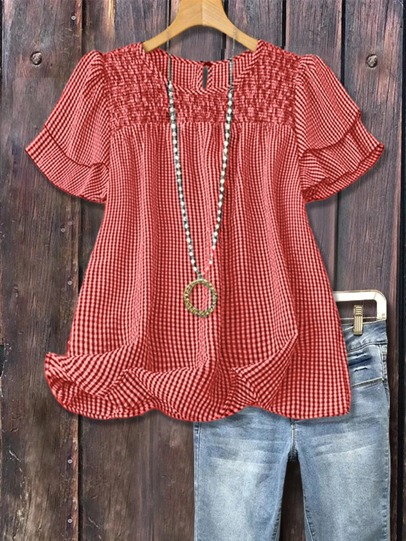 Casual Checkered Tiered Short Sleeve Top(BUY 2 FREE SHIPPING)