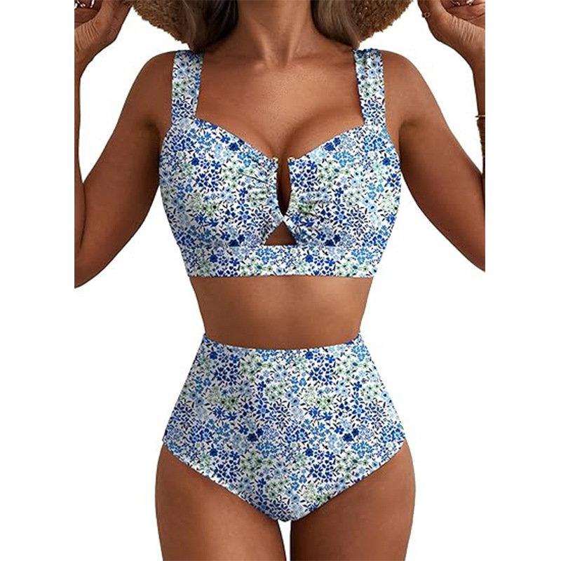 Women's Floral V-Wire High Waist Bikini Set
