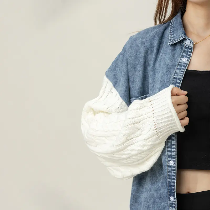Midiross Essential Cozy Sweater Sleeve Denim Shacket | Buy 2 Get Free Shipping