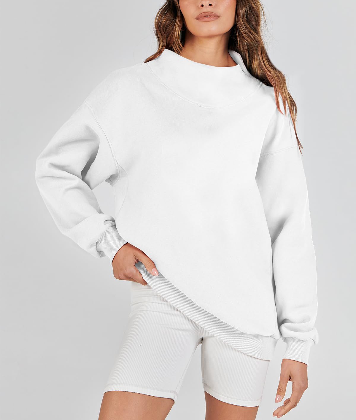 Autumn Women's Slit Mock Neck Oversized Sweatshirt (Buy 2 Free Shipping)