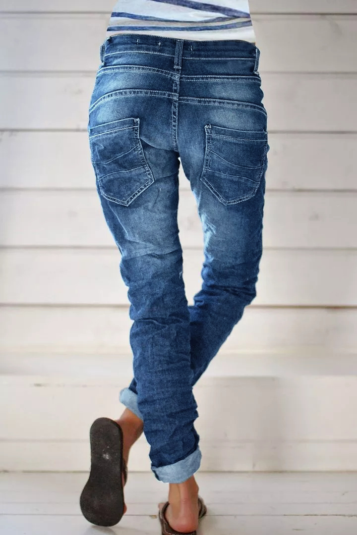 Midiross Vintage Button Fly Stitch Trim Low Waist Jeans
