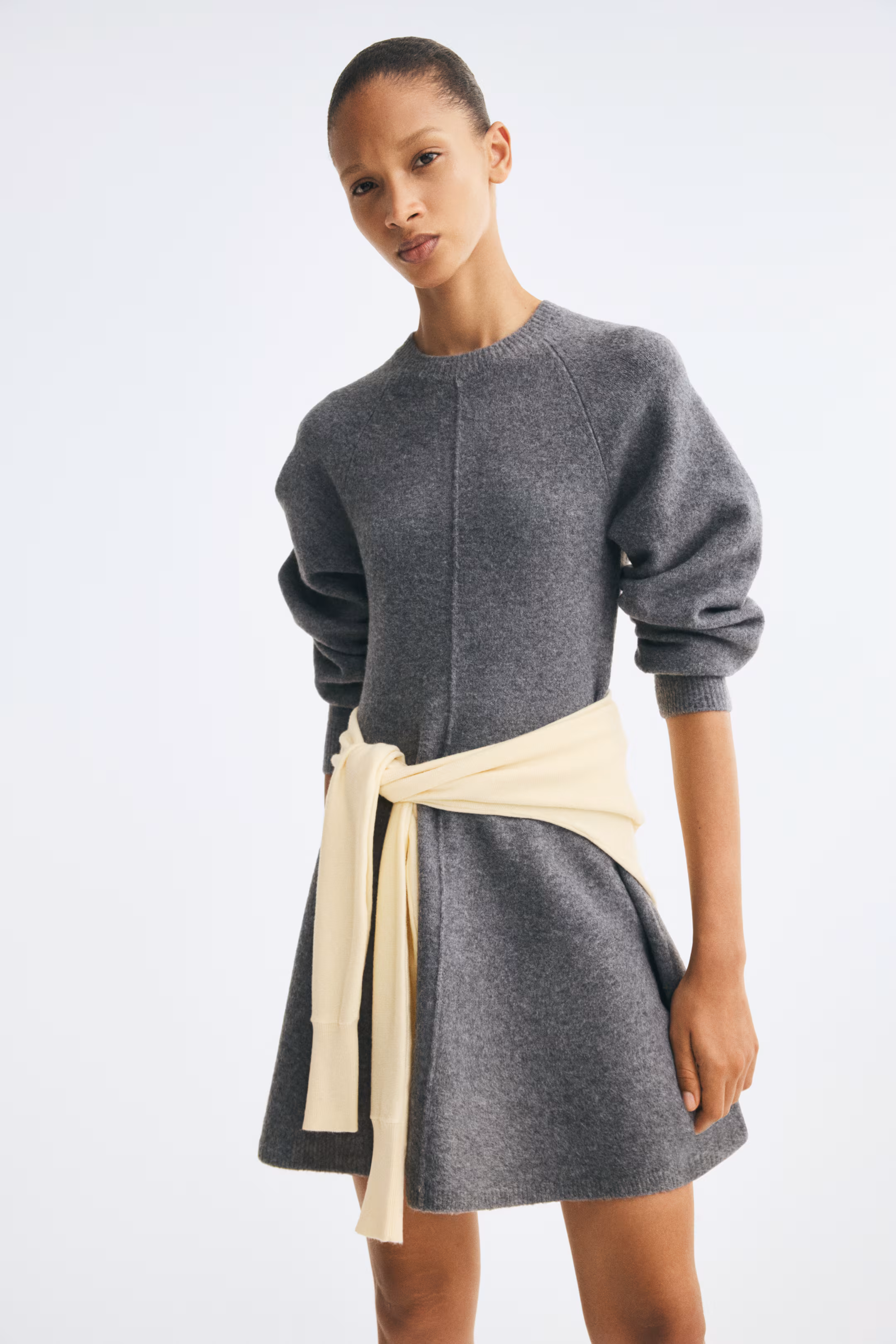 Women's Crew Neck Knitted Flared Skirt Long Sleeve Sweater Dress