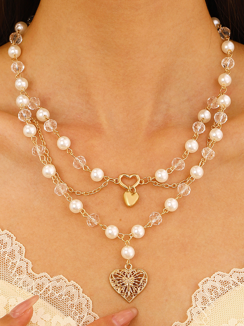 Heart-shaped butterfly pearl and crystal necklace