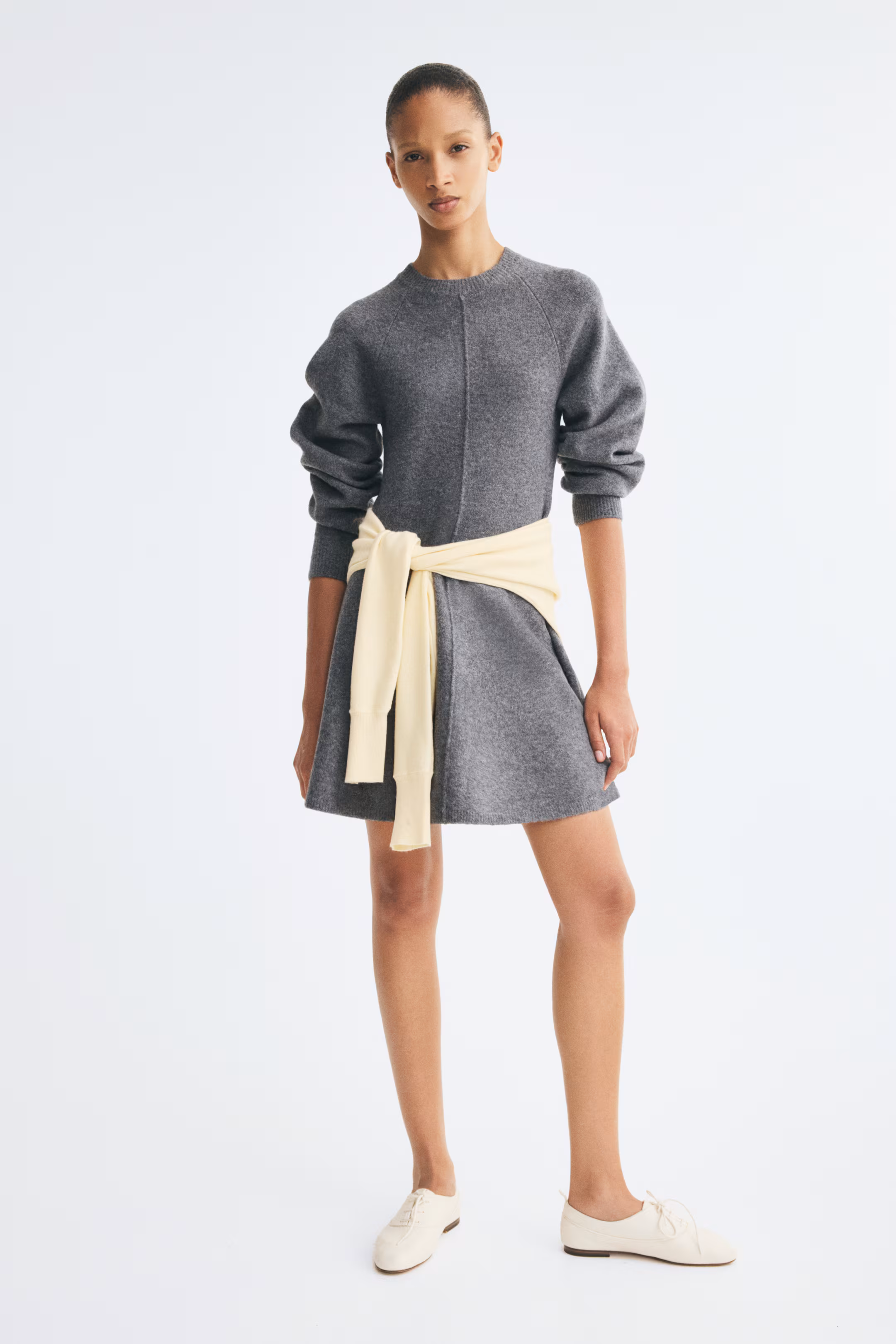 Women's Crew Neck Knitted Flared Skirt Long Sleeve Sweater Dress