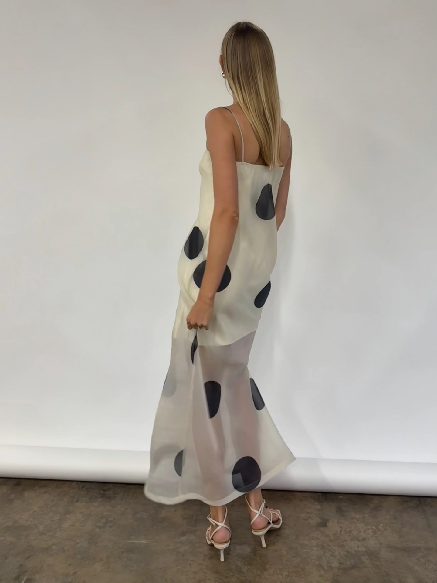 Women's Polka Dot Sheer Overlay Maxi Slip Dress