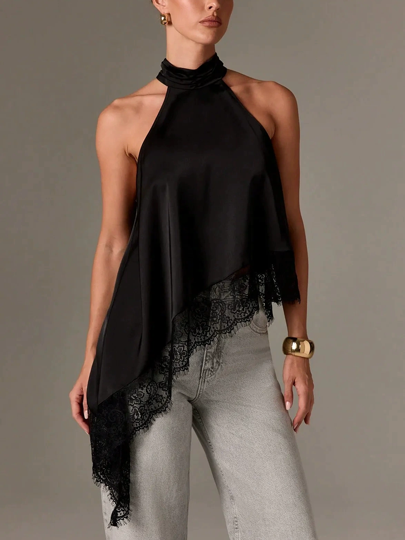 Sleeveless lace-trimmed satin vest(BUY 2 FREE SHIPPING)