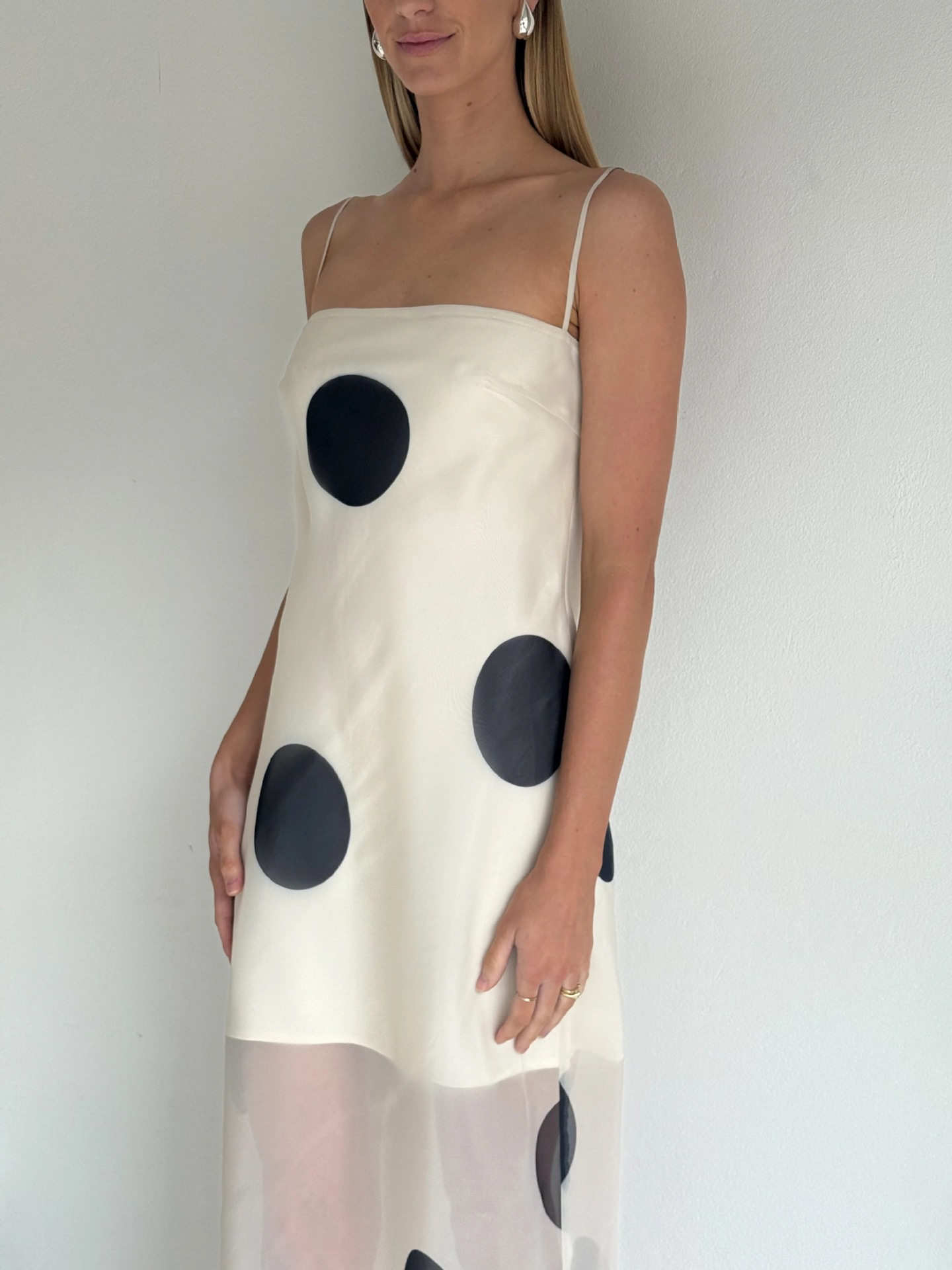 Women's Polka Dot Sheer Overlay Maxi Slip Dress
