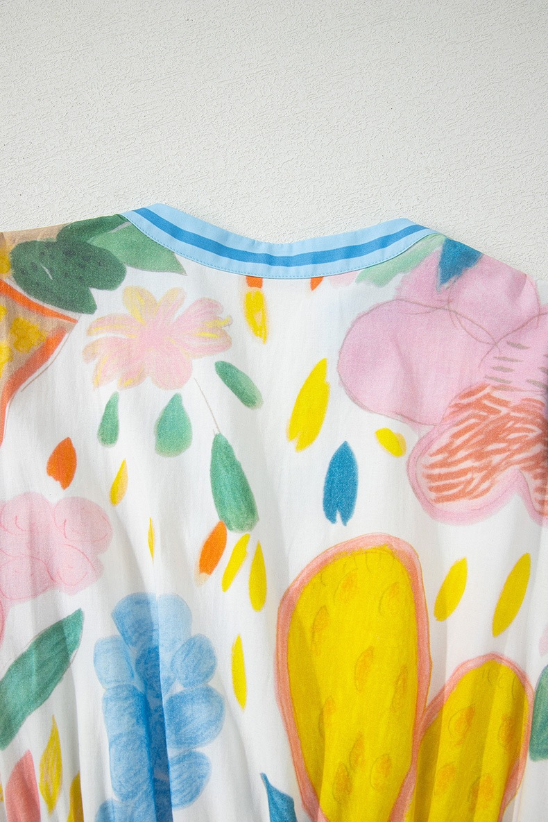 Women's Watercolor Floral Elastic Waist Midi Dress