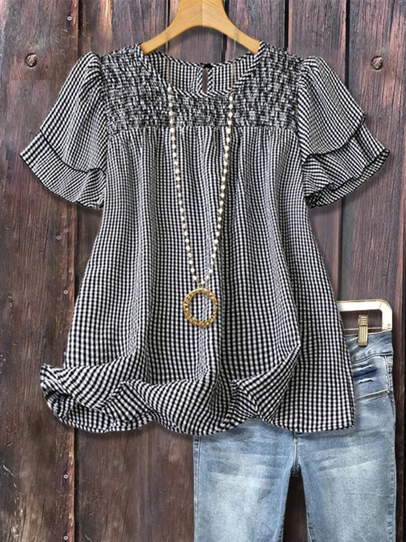 Casual Checkered Tiered Short Sleeve Top(BUY 2 FREE SHIPPING)