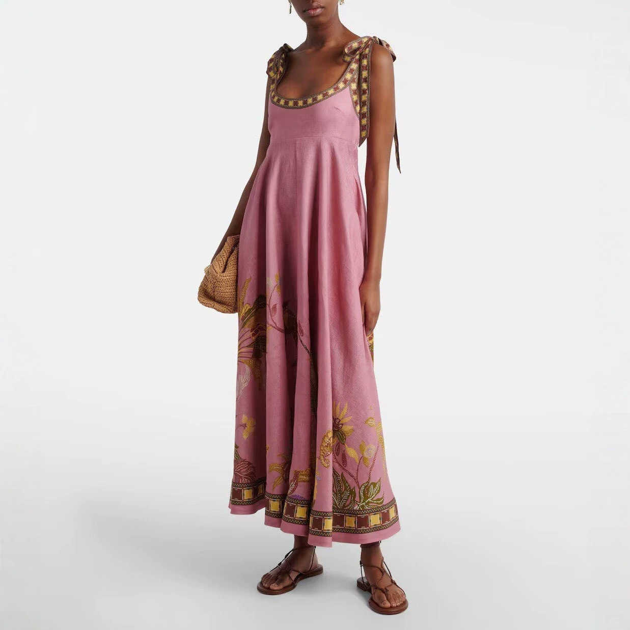 Women's Tie Strap Boho Floral Maxi Dress