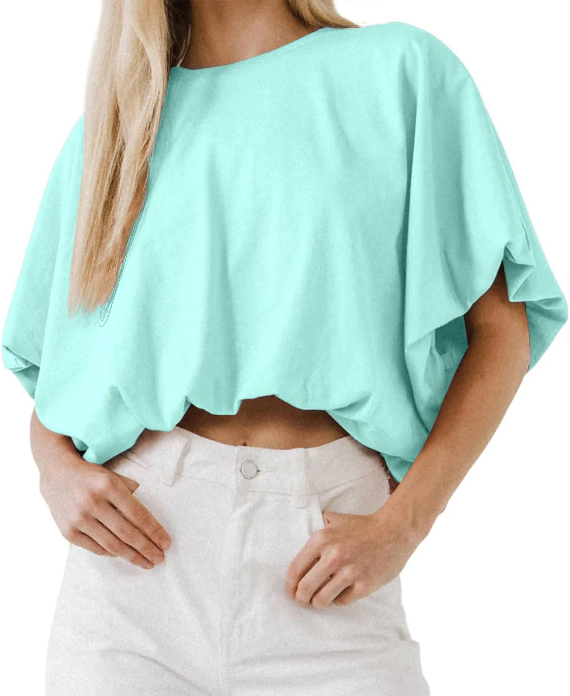 Women's Voluminous Bubble Hem Cropped Top