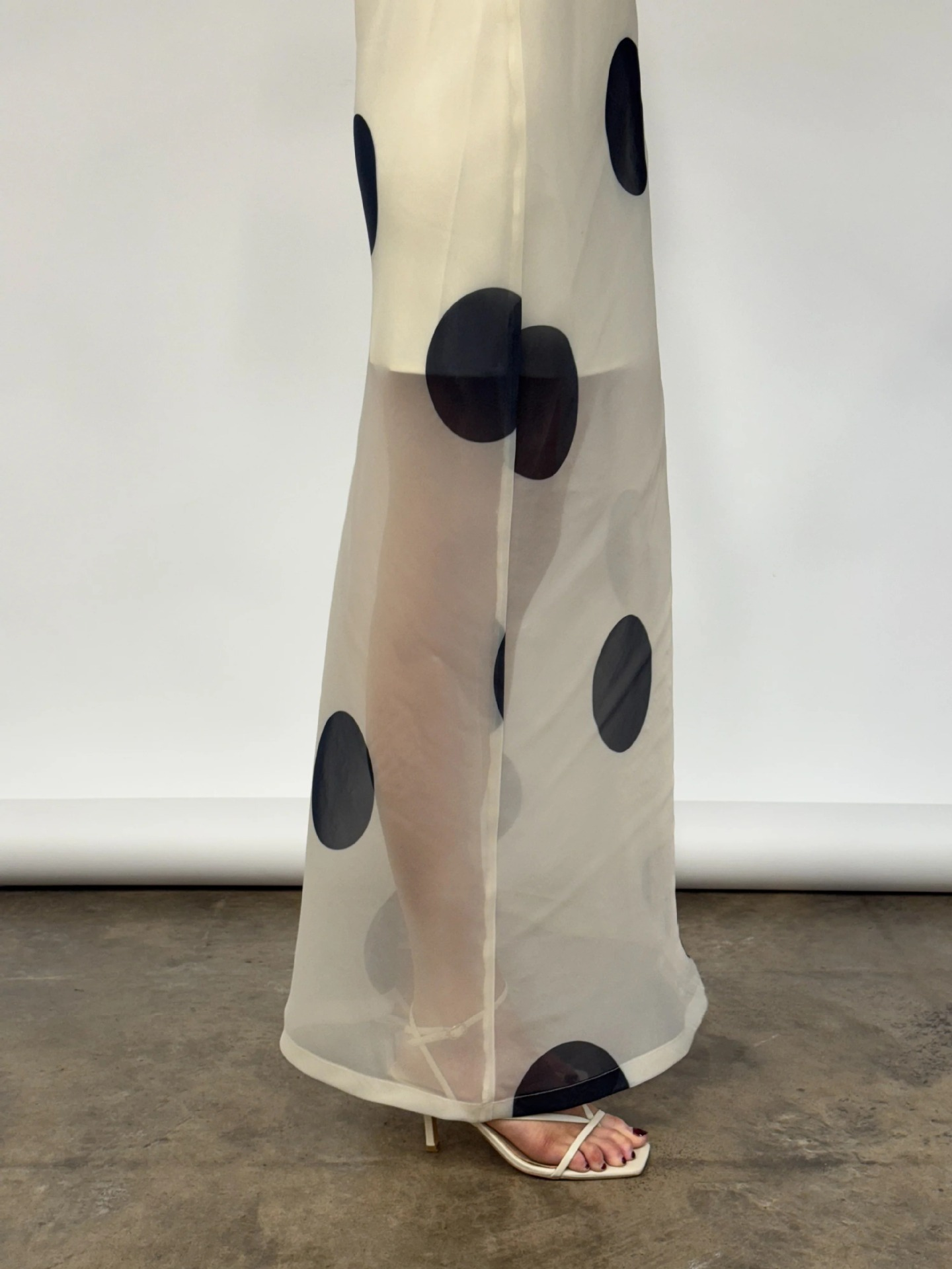 Women's Polka Dot Sheer Overlay Maxi Slip Dress