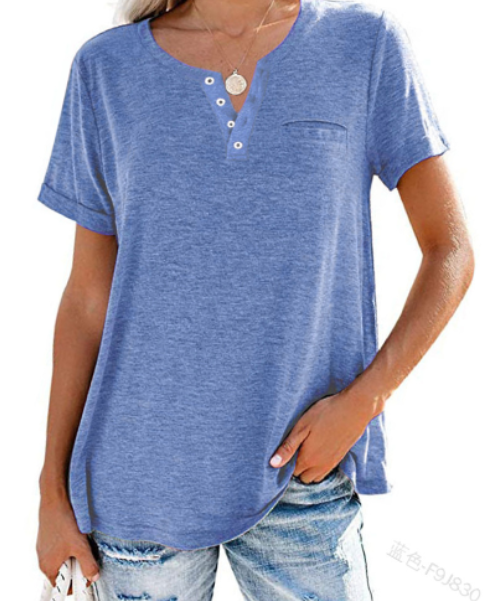 🔥🔥🔥🔥Women's V-Neck Button Down Short Sleeve T-Shirt