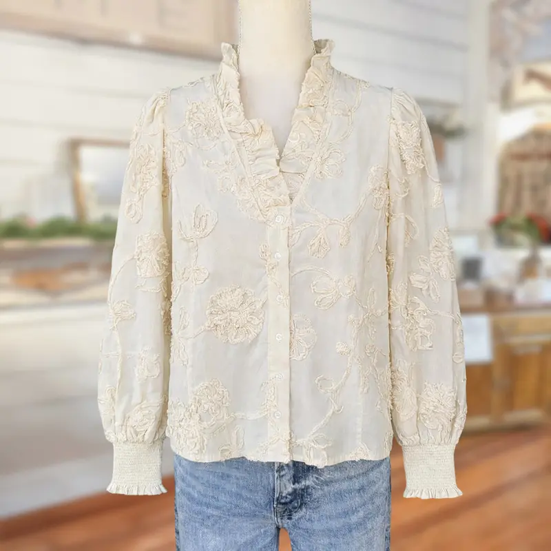 Women’s V-Neck Floral Embroidered Southern Lace Blouse