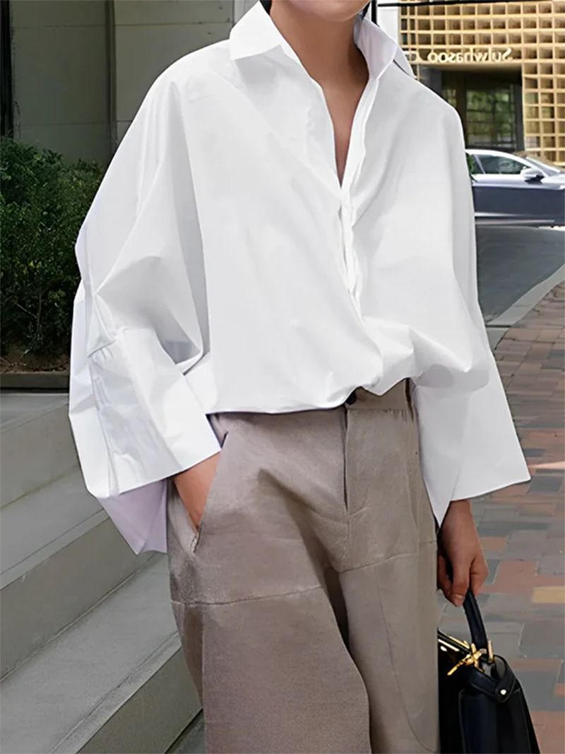 Long Sleeves Loose Light weight Solid Color Lapel Collar Blouses&Shirts Tops(BUY 2 FREE SHIPPING)