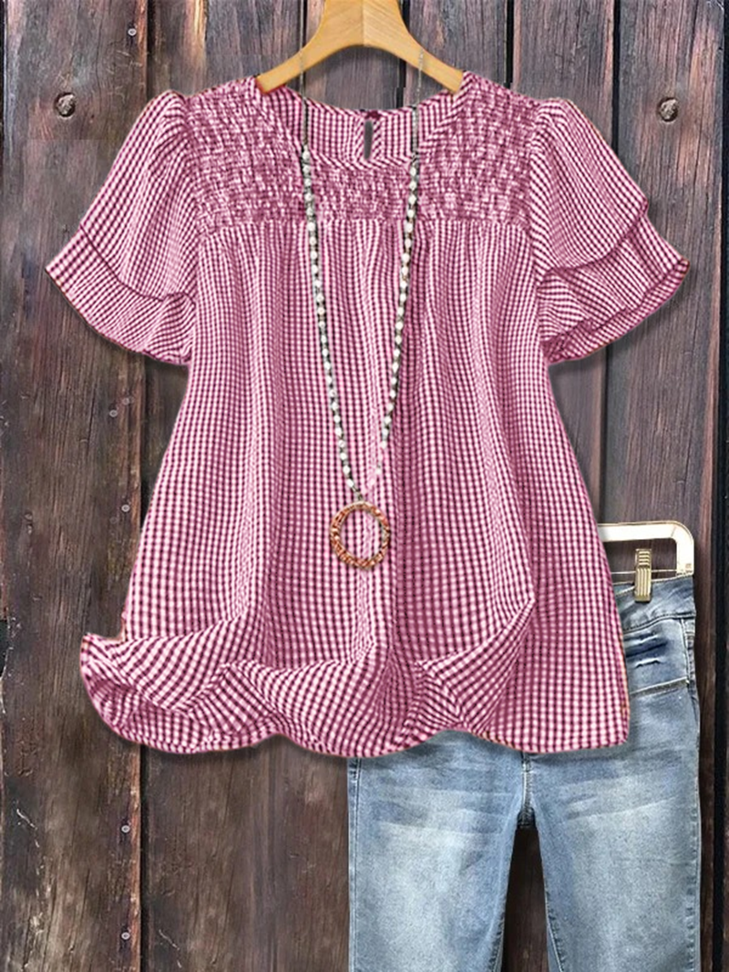 Casual Checkered Tiered Short Sleeve Top(BUY 2 FREE SHIPPING)