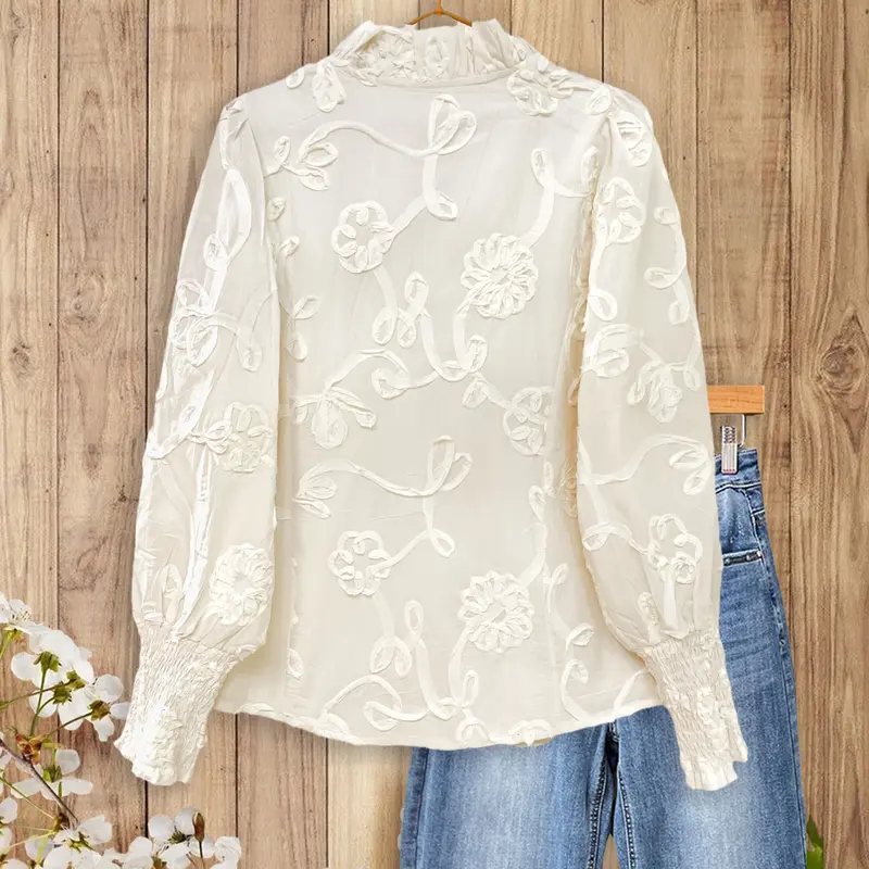 Women’s V-Neck Floral Embroidered Southern Lace Blouse