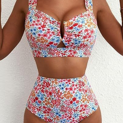 Women's Floral V-Wire High Waist Bikini Set
