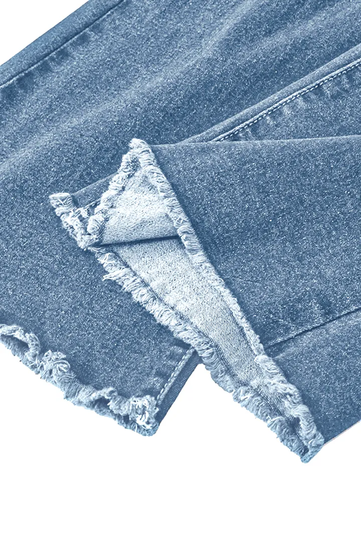 Midiross Stone Wash Ripped Knee Raw Hem Flare Jeans