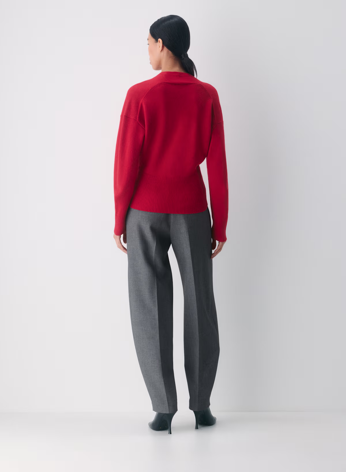 Women's Wrap V‑Neck Long Sleeve Ribbed Waist Knit Sweater