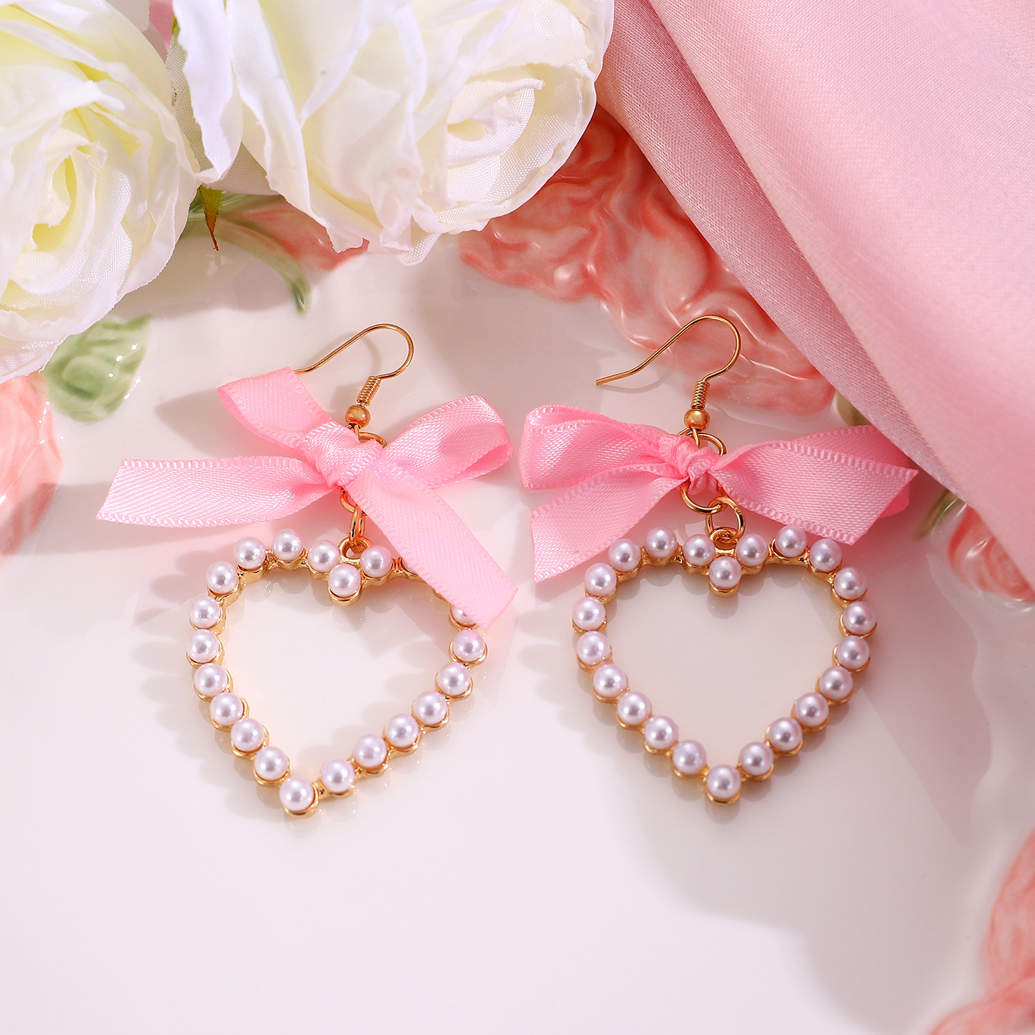 Sweet Bow Decoration Heart Earrings