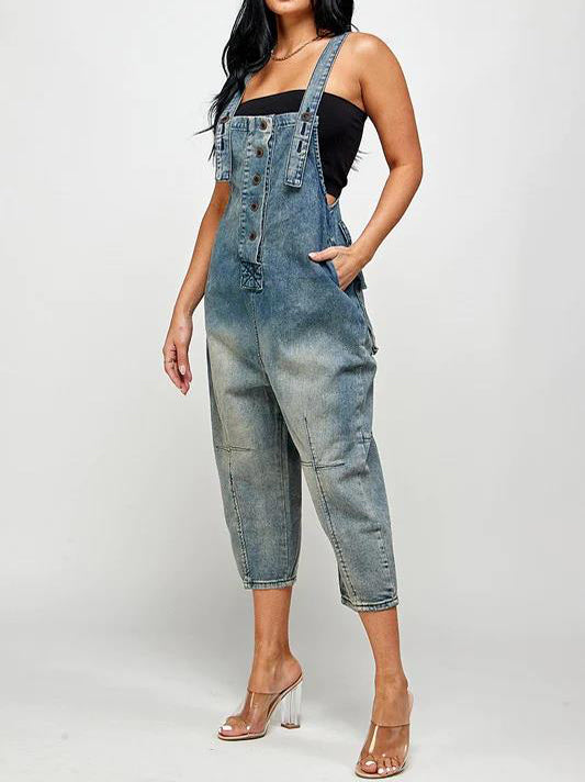 2026 Fashion Casual Designer Style Denim Suspender Jumpsuit