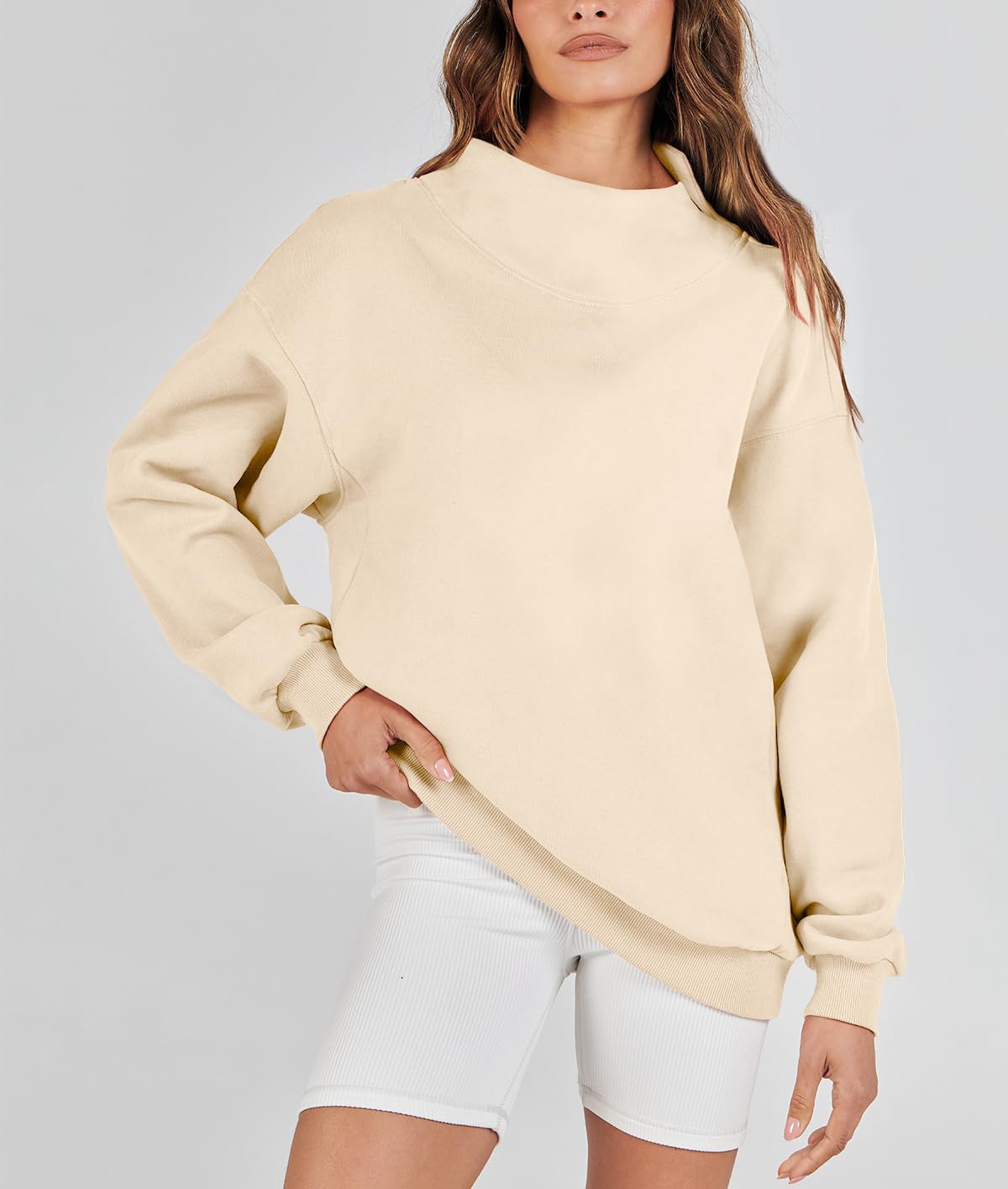 Autumn Women's Slit Mock Neck Oversized Sweatshirt (Buy 2 Free Shipping)