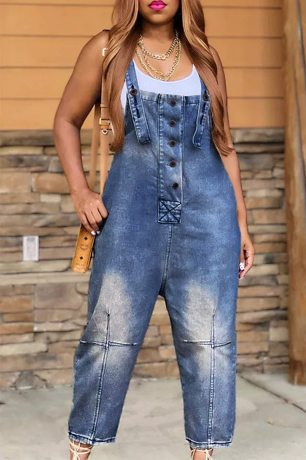 2026 Fashion Casual Designer Style Denim Suspender Jumpsuit