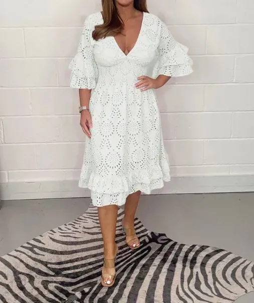 GORGEOUS EMBROIDERY ANGLAISE MIDI DRESS