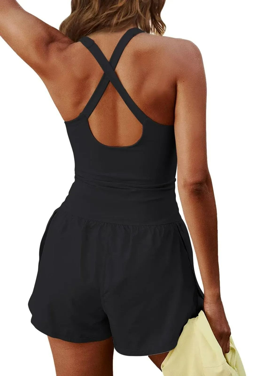 Crisscross Backless Cutout Tank Athletic Romper (Buy 2 Free Shipping)